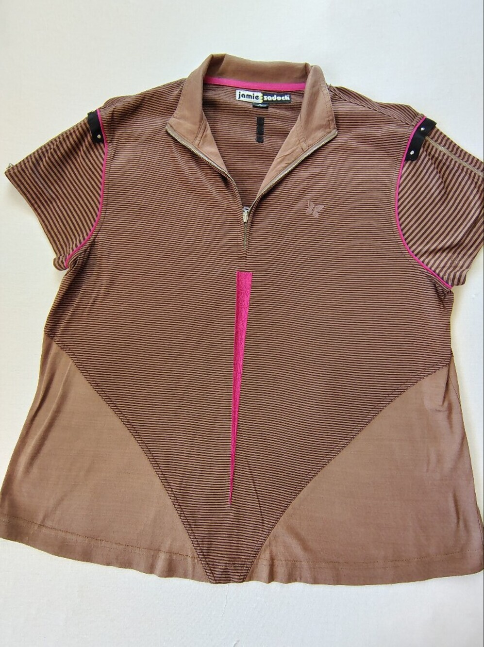 jamie sadock Brown and Pink Golf Jacket Label Detail Size XL.